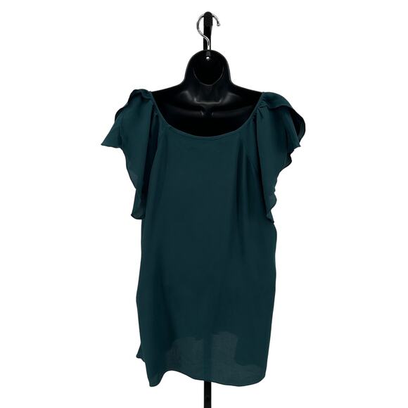 Massimo Blouse WMNS XXL Green Shirt Scoop Neck Flutter Sleeve Ruffle Top Office - Picture 4 of 6